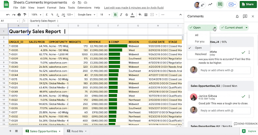 New ways to discover and navigate comments in Google Sheets