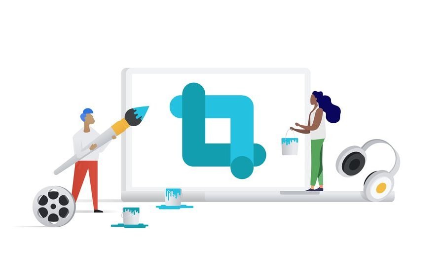 Ilustración de dos personas pintando sobre un lienzo.