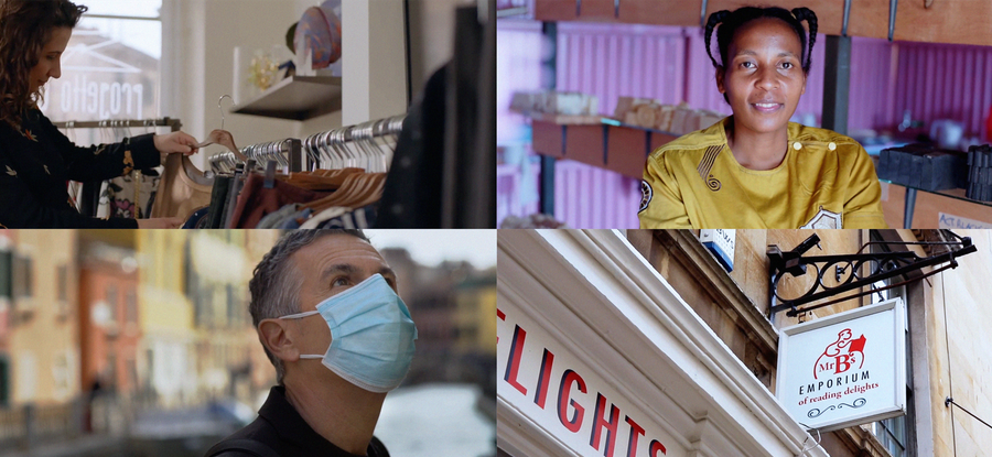 Varios propietarios y clientes de pequeñas empresas europeas en el contexto de la pandemia