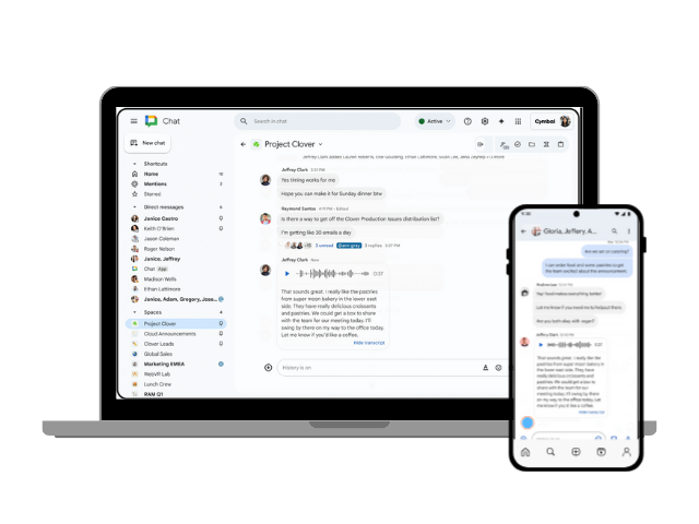 Transcriptions are now available for voice messages in Google Chat