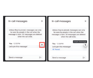 Pinned messages make it easy to ensure that important messages are prominently displayed and visible to all participants no matter when they join the meeting.