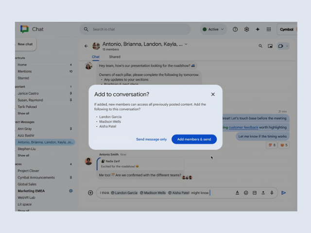 Mentions in Google Chat have improvements