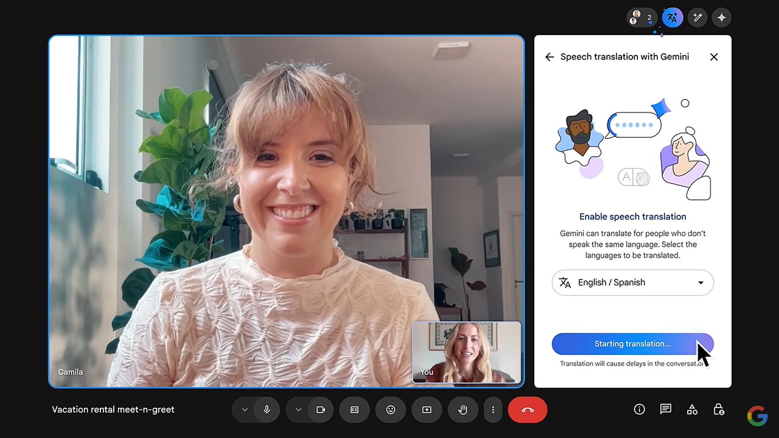 Simultaneous voice translation in Google Meet