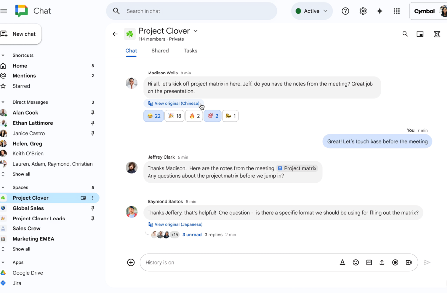Facilitate international communication in your company with automatic translation in Google Chat.