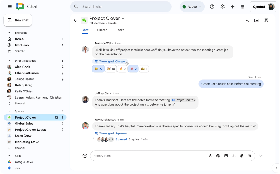 Automatic translation in Google Chat