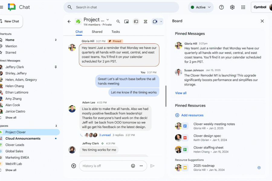 Integrated board interface in Google Workspace to quickly find important shared files.