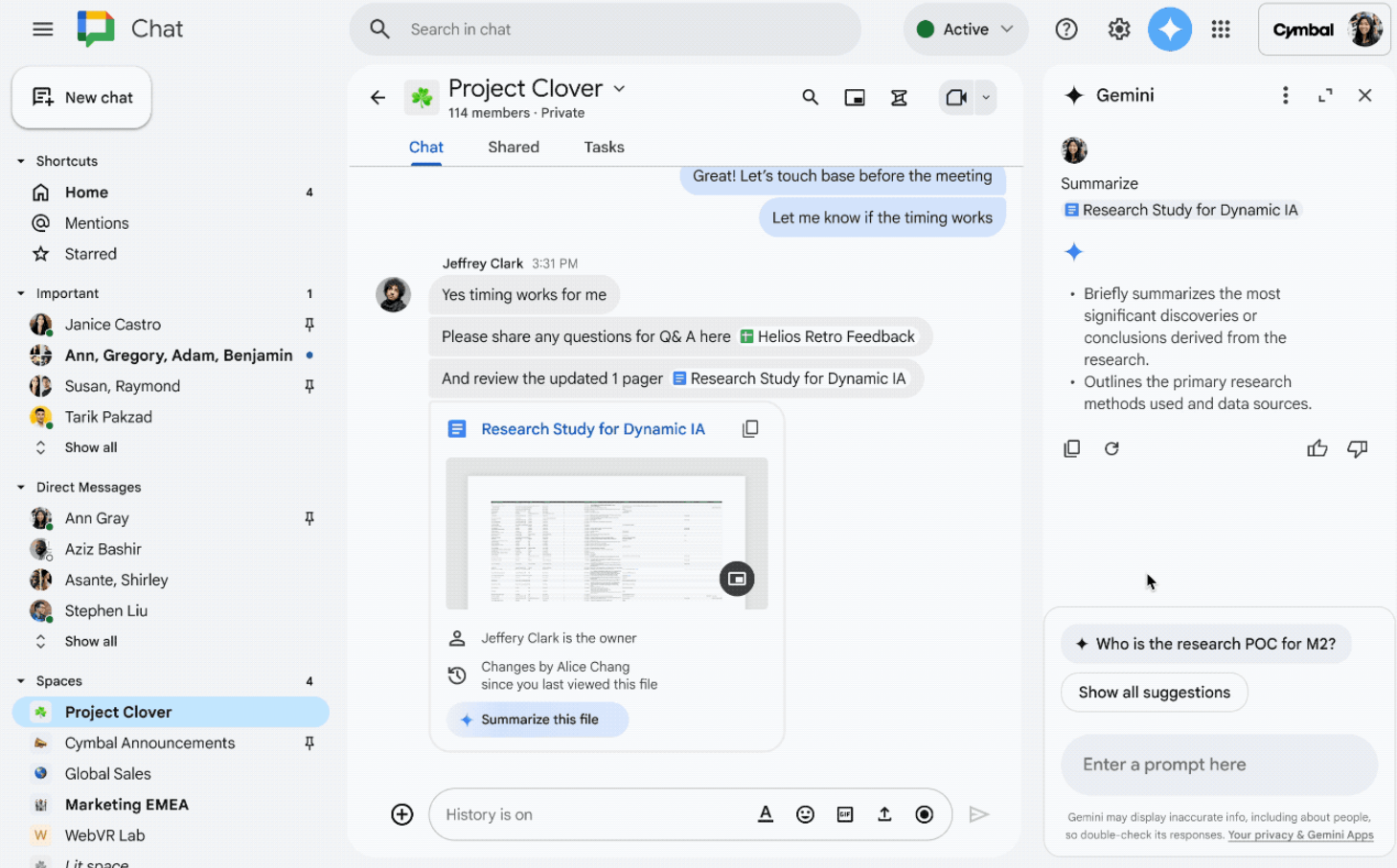Summarize shared files in Google Chat with Gemini