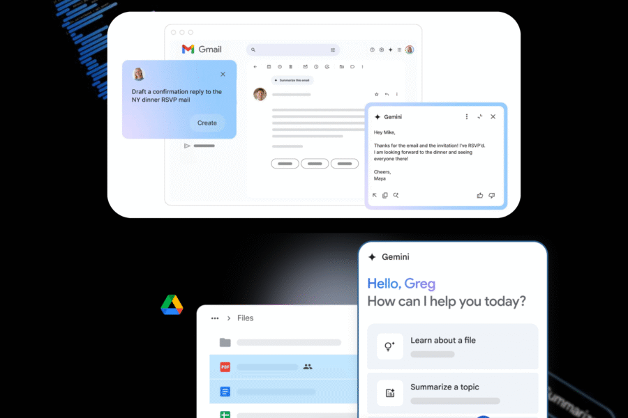 Summarize files in Google Drive and easily find emails in Gmail with the help of Gemini.