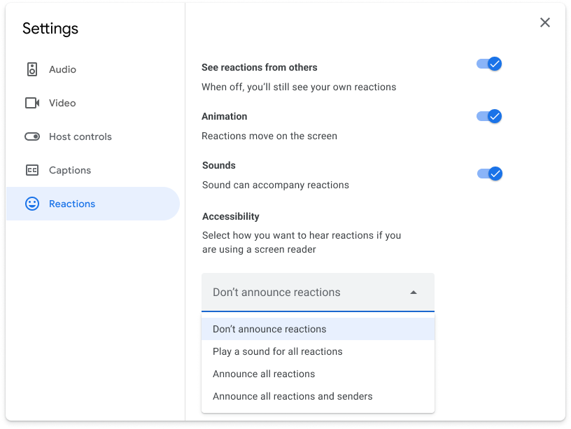Screen Reader with New Options in Google Meet
