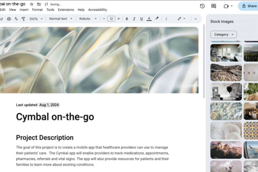 Google Doc generated with Gemini's "Help me create" and a full-bleed cover page.