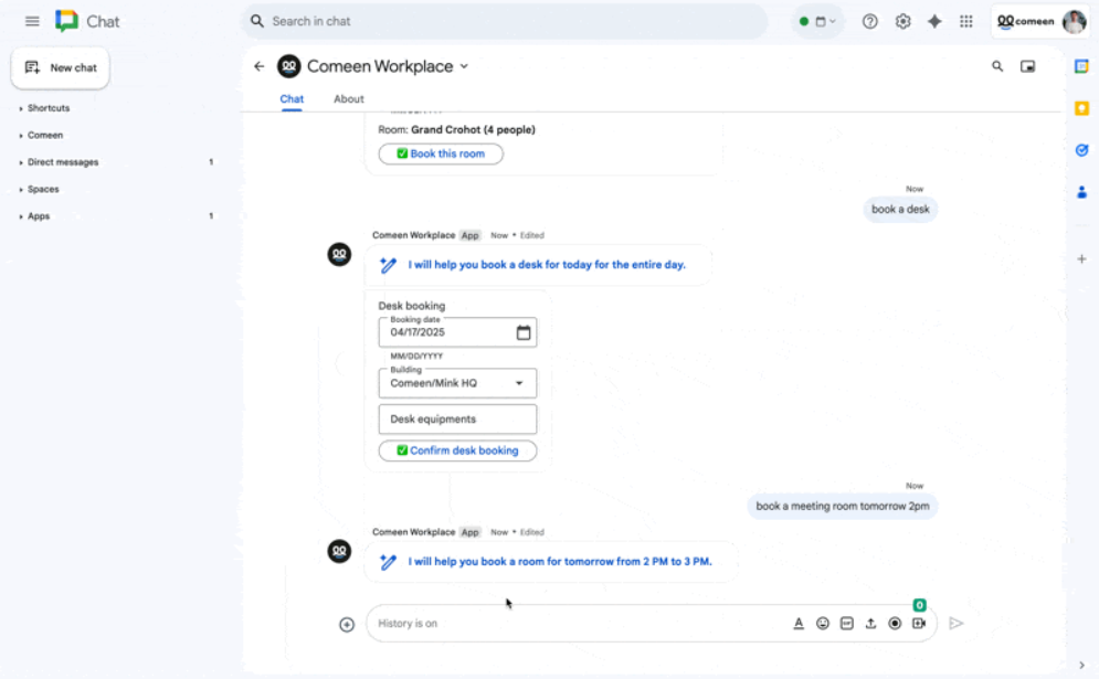 Comeen integrated into Google Chat