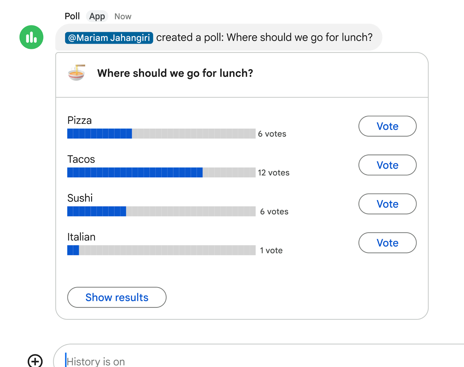 Create polls directly in Google Chat