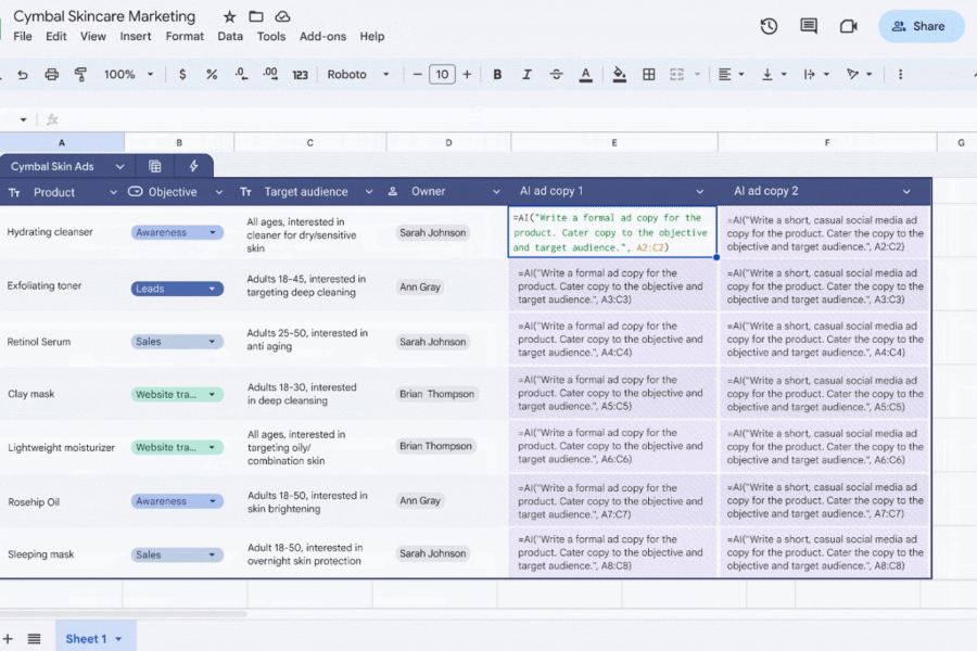 Learn how to use the new AI Feature in Google Sheets and analyze your data with the help of Gemini.