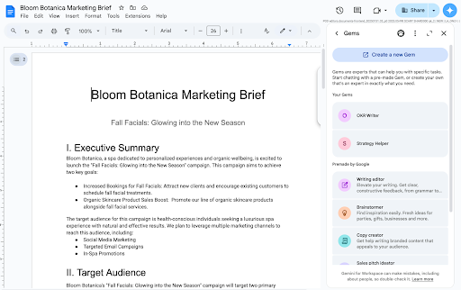 Gems in the side panel of Google Workspace apps