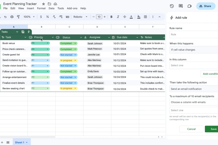 With new conditional notifications on tables, you'll stay on top of all changes to your spreadsheets.