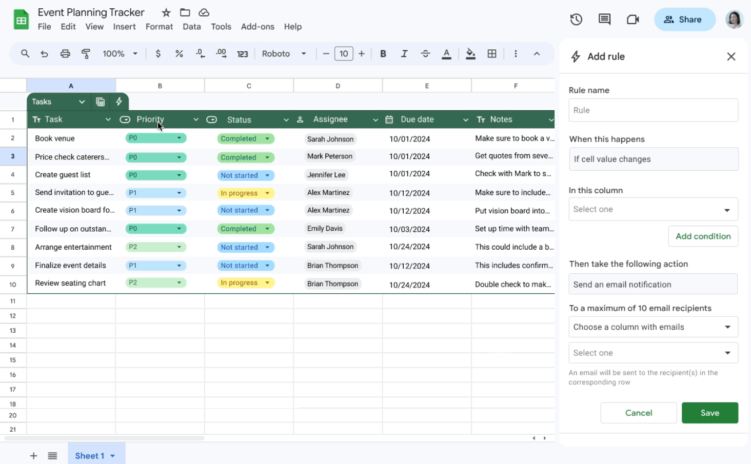 Conditional notifications in Google Sheets