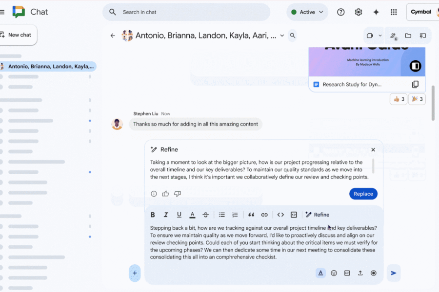 Boost your impact in chat. Discover how Google Workspace's Gemini helps you refine key messages for clear communication.