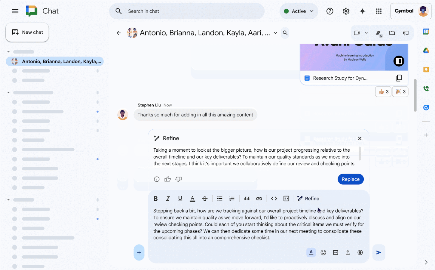 Refine your Google Chat Messages with Gemini Intelligence