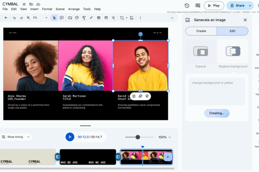 Editing an image by a Google professional with the help of Gemini in Google Vids.
