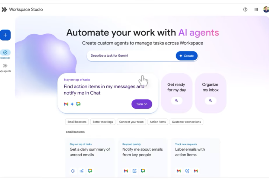 Create AI agents without code using Google Workspace Studio. Learn how to automate your business and save time with this new tool.