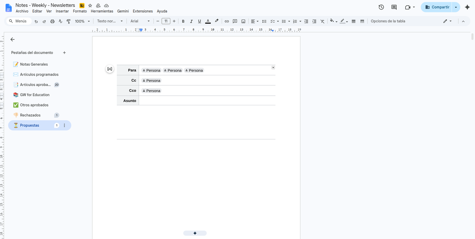 How to compose emails from Google Docs