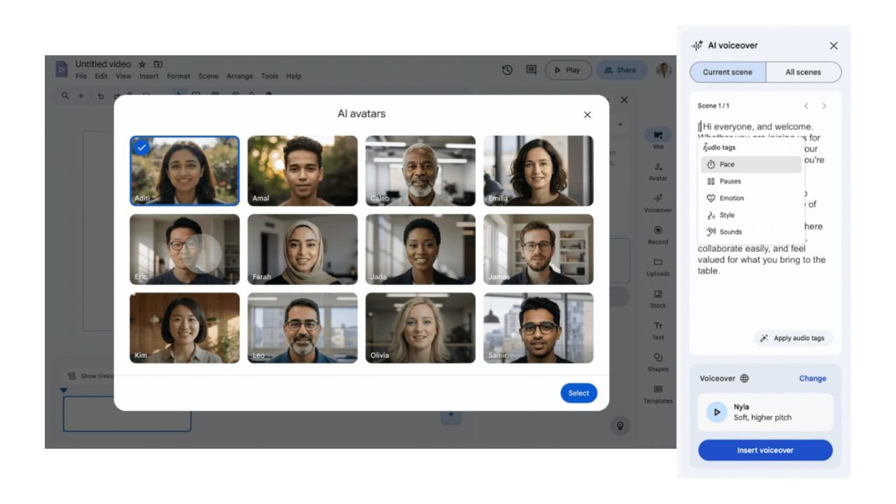 Control AI voices in Google Vids using text tags