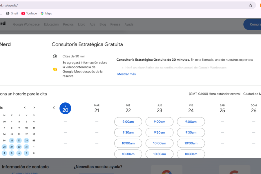 Google Calendar embedded in a webpage where you can schedule a consultation.