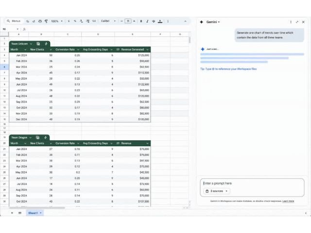 How to analyze multiple tables at once with Gemini in Google Sheets