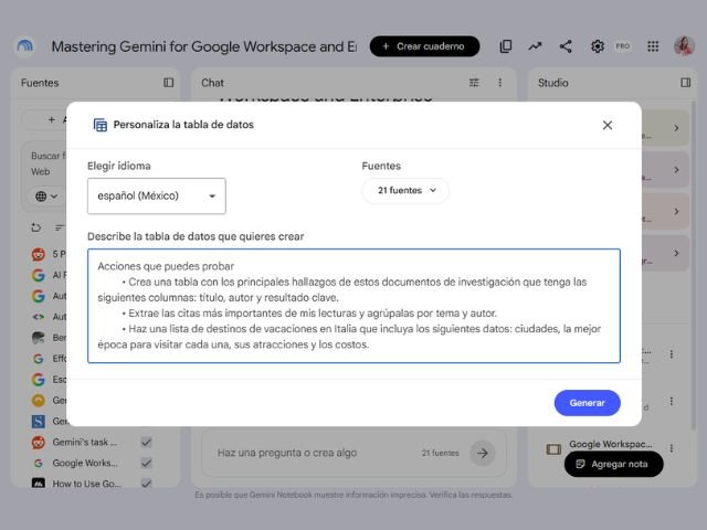 How to transform your sources into structured data tables with Gemini Notebook