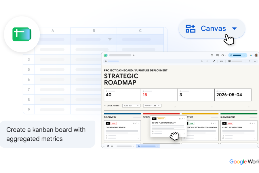 Create dynamic dashboards with Google Sheets Canvas.