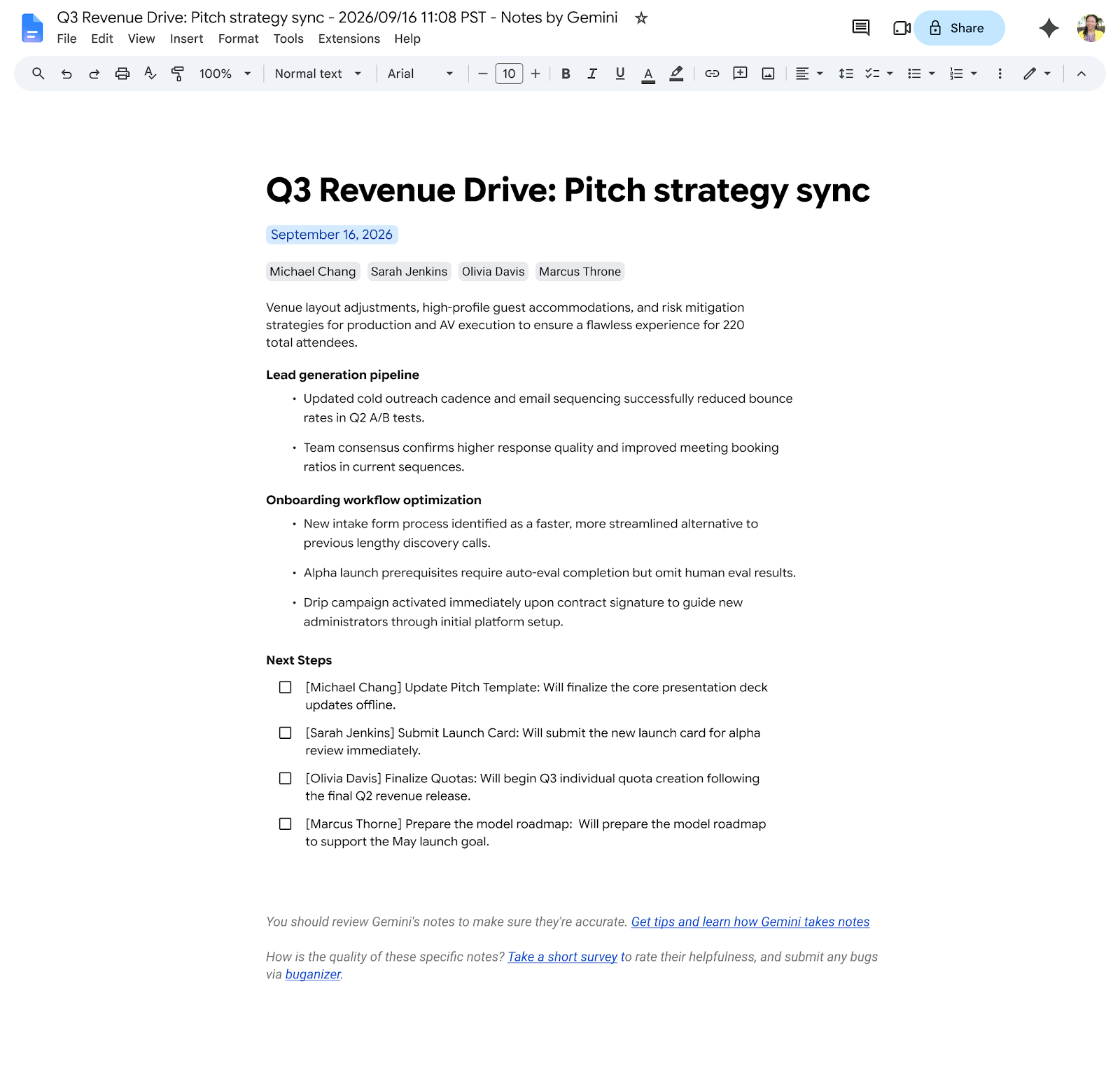 Quick notes in Google Meet: One-page executive summaries with Gemini AI